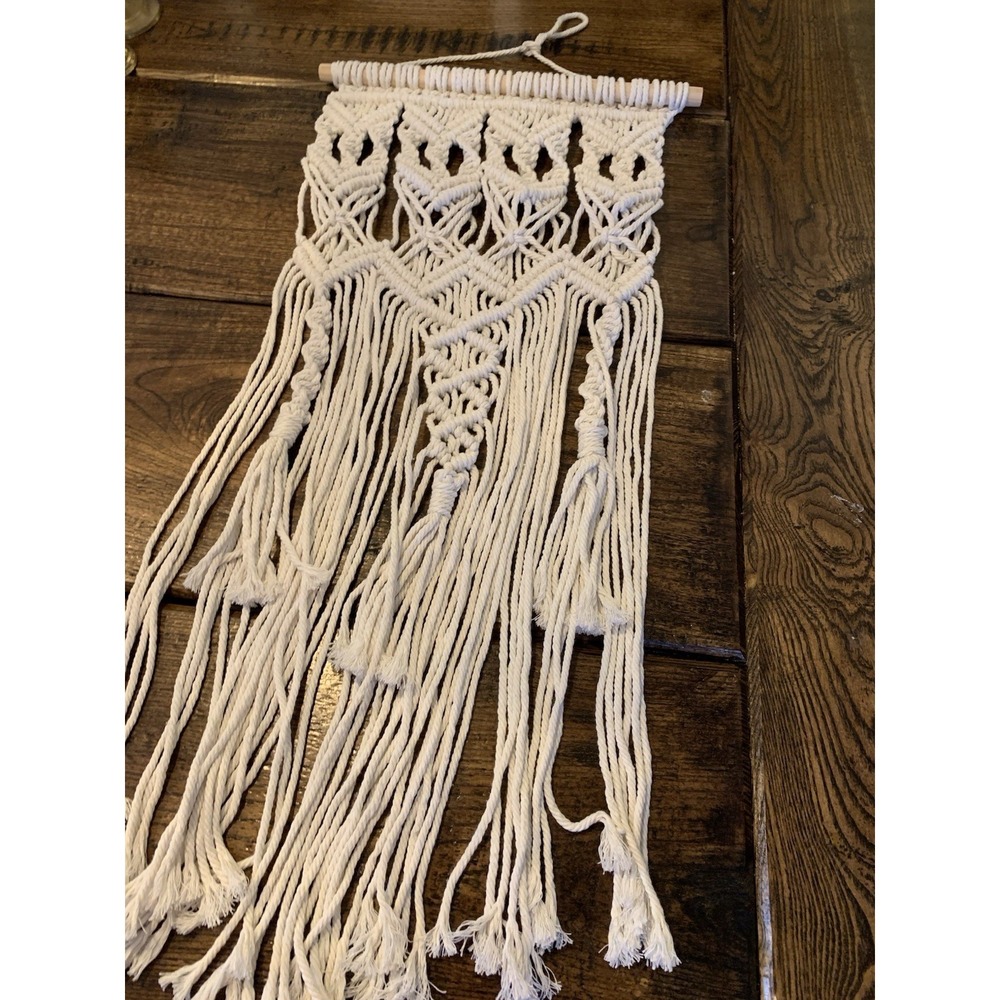 Macrame Woven Wall Hanging 28" Boho Home Chic Bohemian Geometric Art - Picture 3 of 8